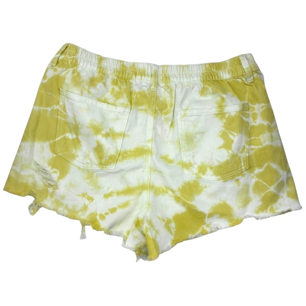 Aerie Yellow Tie Dye Distressed Denim Shorts XL NWT Raw Hem Festival Summer - Picture 2 of 6